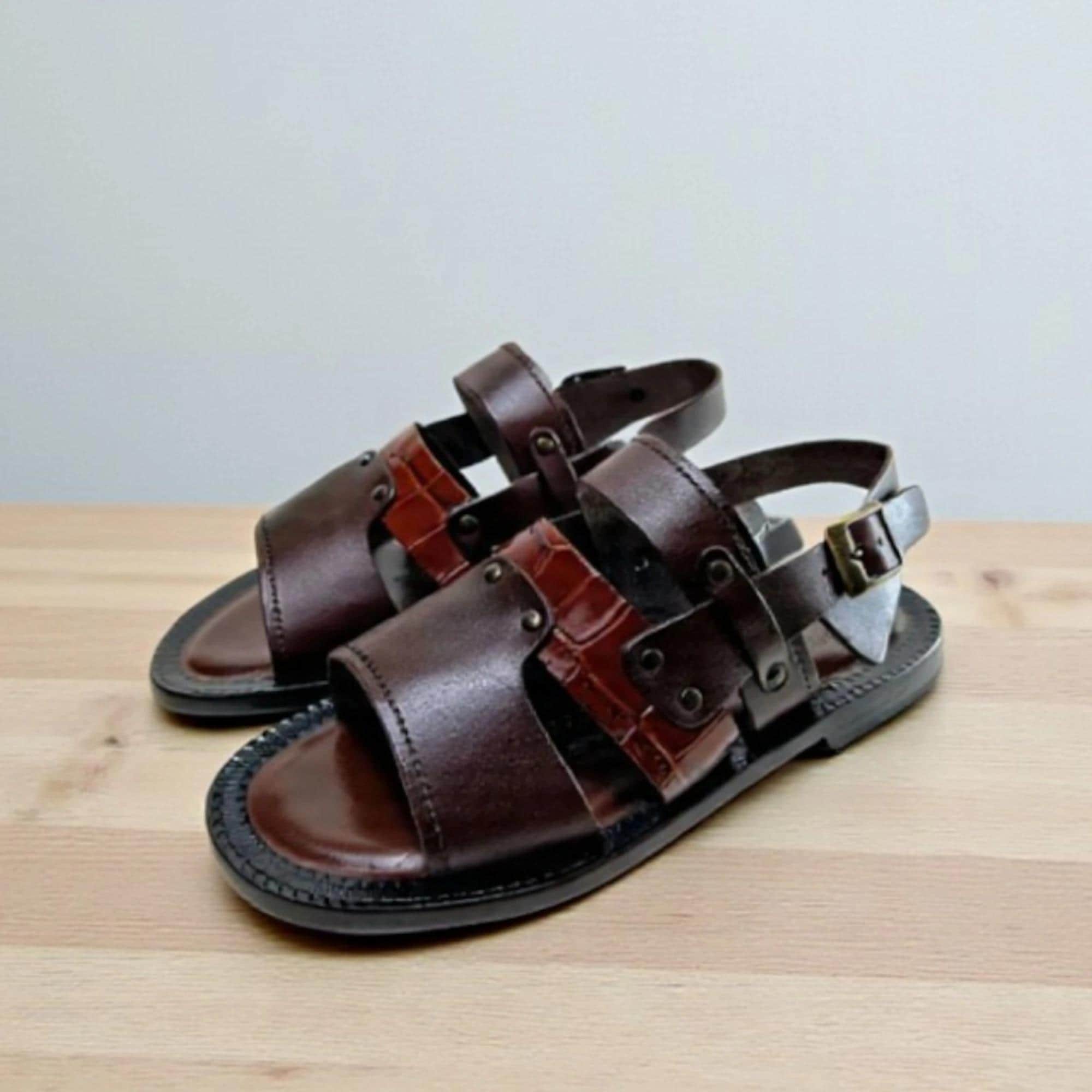 Noah Black Mens Italian Leather Sandals Shoes - Etsy display picture 2