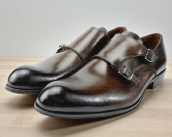 Ivan Troy Men’s Amir Coffee Monk Strap Leather Formal Dress Shoes