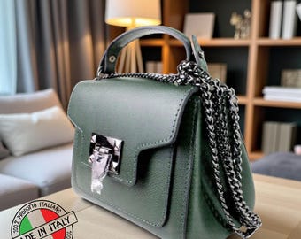 Borsa tote con manico superiore in pelle italiana, fatta a mano in Italia
