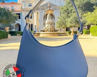 Italian Leather Top Handle Handbag - Lala Blue Crossbody Shoulder Bag