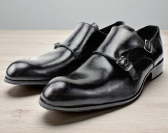 Ivan Troy Men’s Amir Black Monk Strap Leather Formal Dress Shoes