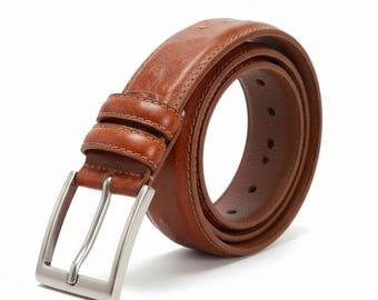 Cinturón de piel de avestruz marrón – Cinturón de vestir para hombre (3,5 cm de ancho)