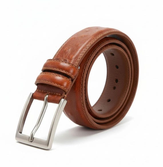Brown Ostrich Leather Belt - Men's Dress Belt (3.5cm Wide)