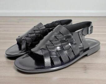 William Men’s Black Sandals Shoes, Italian Leather Shoes