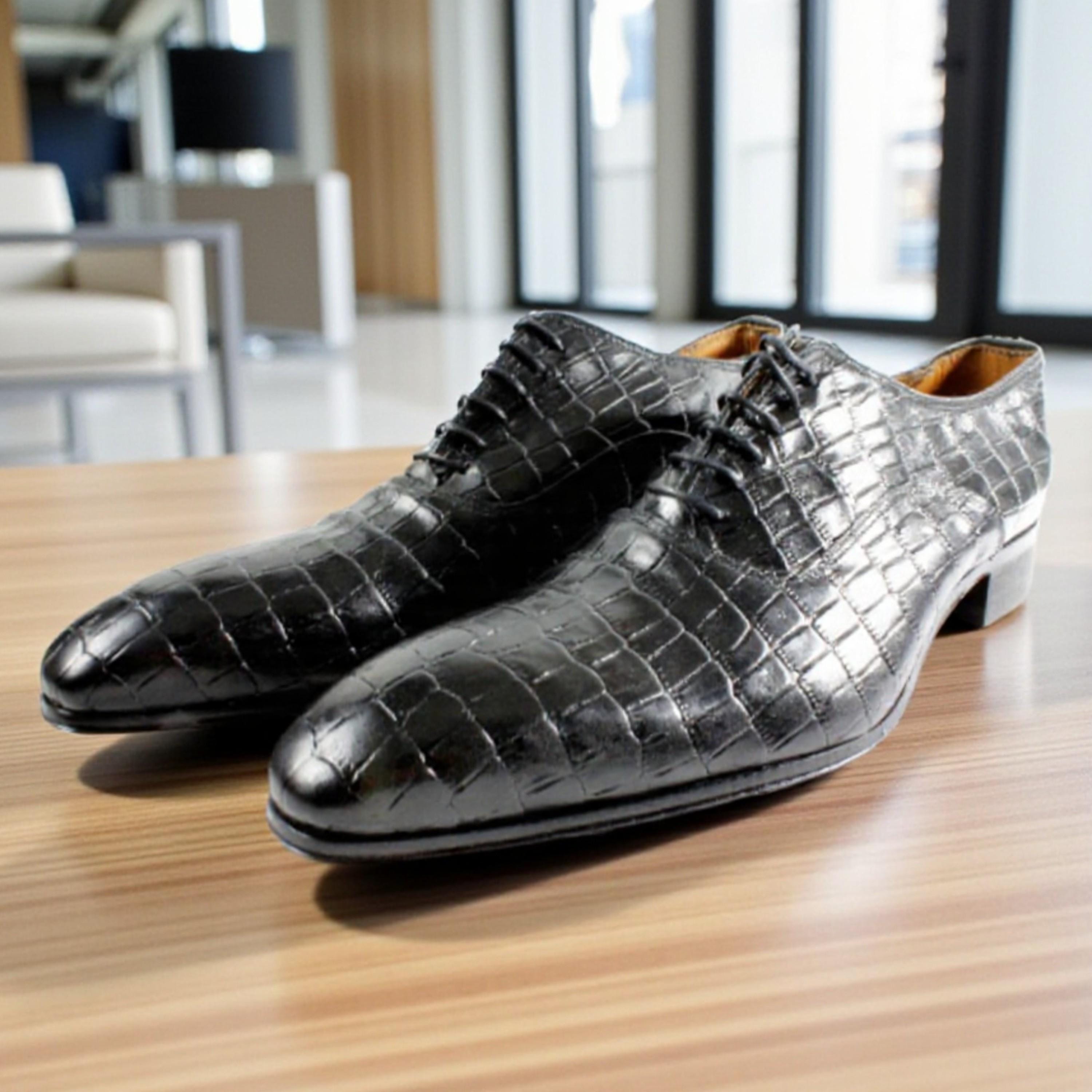 Ivan Troy Victor Black Printed Crocodile Calfskin Oxford  display picture 1