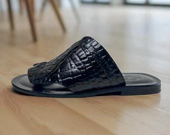 Eli Black Leather Sandals Shoes Men’s