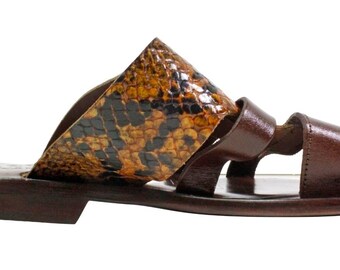 Leather Italian Sandals Mens Brown Genuine Leather Slip on  display picture 1