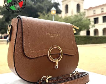 Italian Leather Shoulder Handbag: Brown Outdoor Bag, Made in Italy