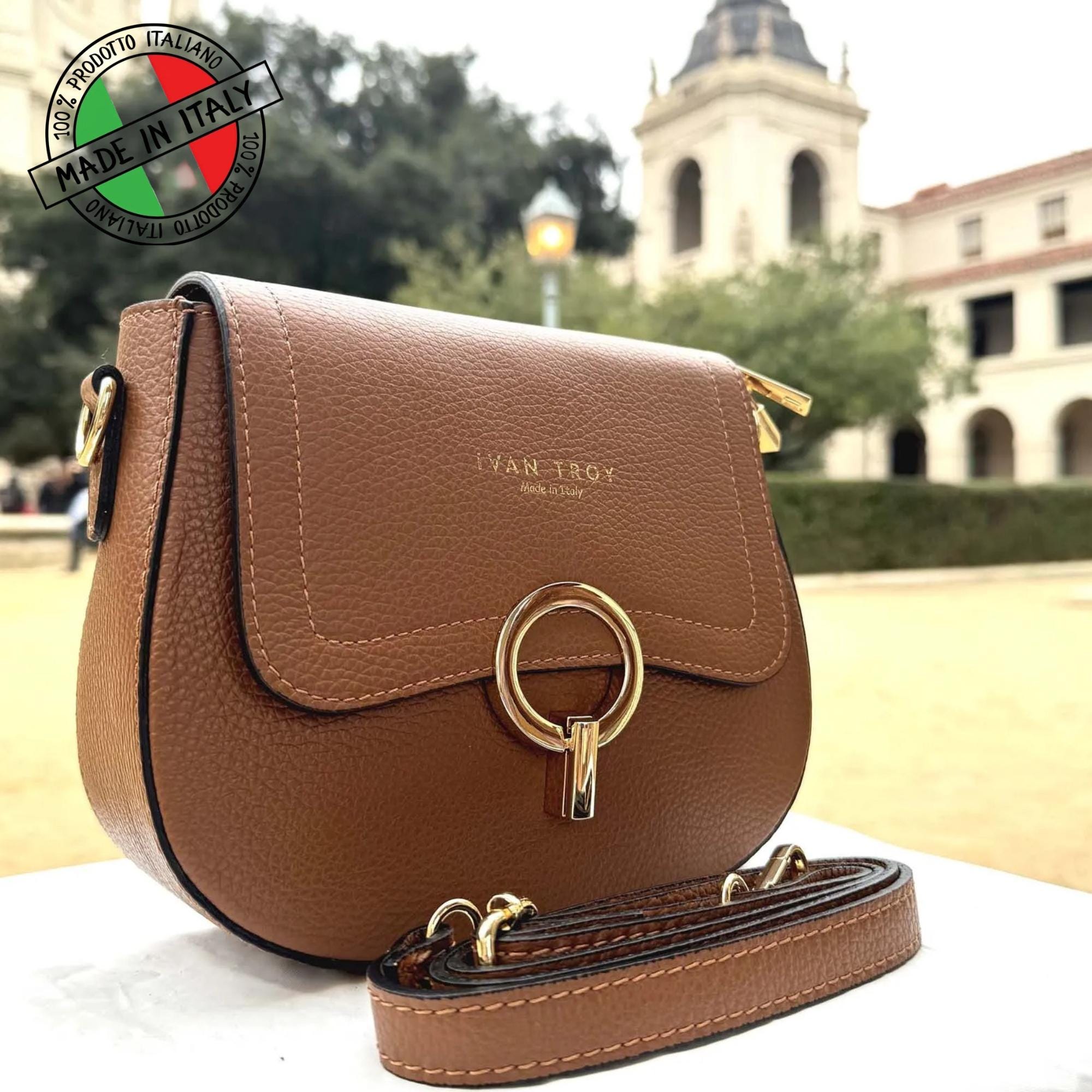 Italian Leather Shoulder Handbag: Brown Outdoor Bag, Made in Italy 