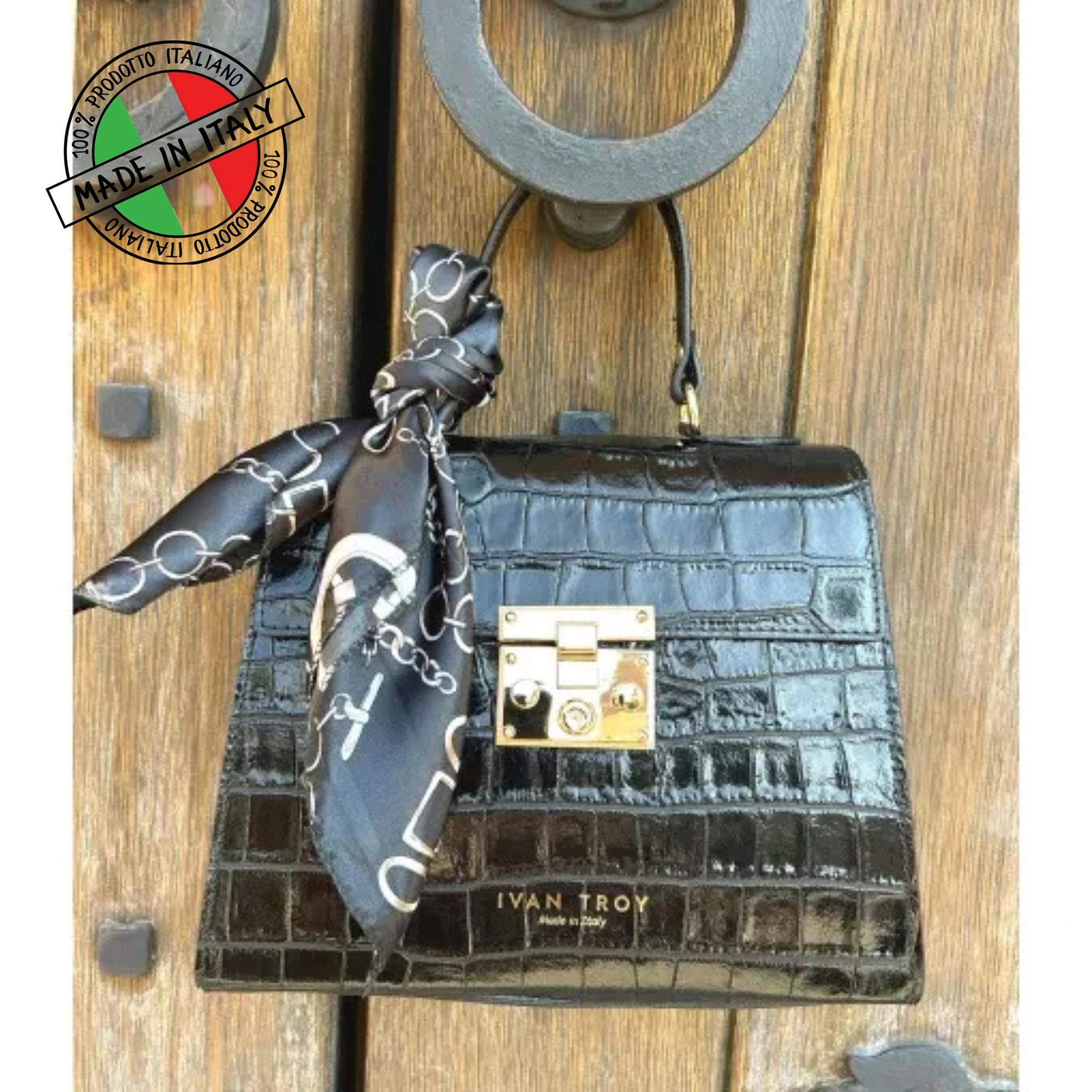 Green Crocodile Print Leather Handbag - Italian Shoulder Bag, Made