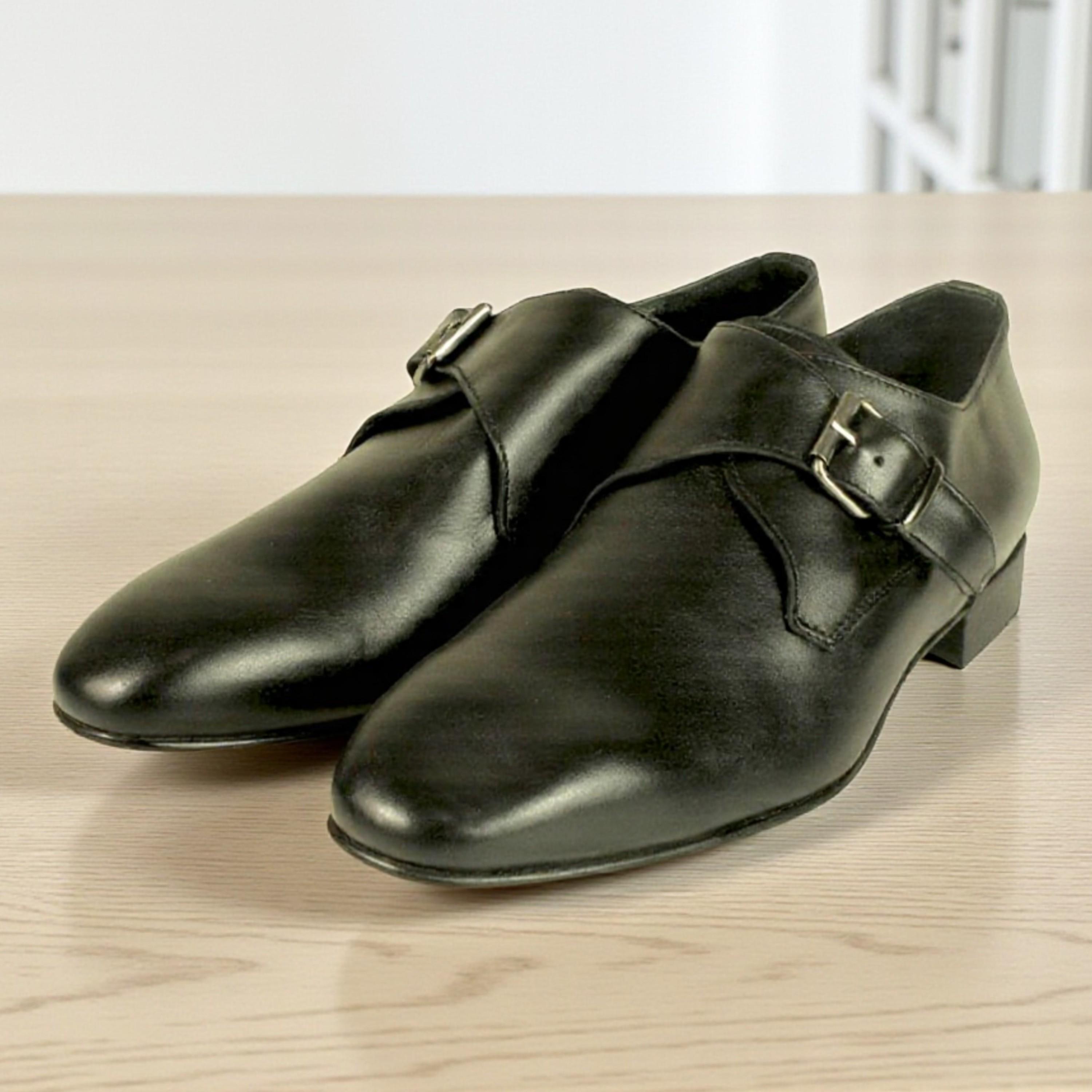 Handmade Italian Leather Sergio Black Monkstrap Dress Shoes  display picture 1