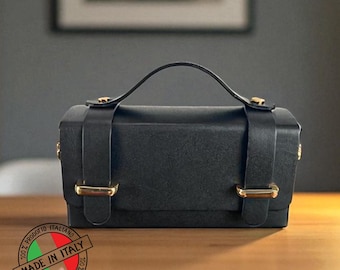Italian Leather Crossbody Bag: Designer Black Shoulder Bag, Made in Italy