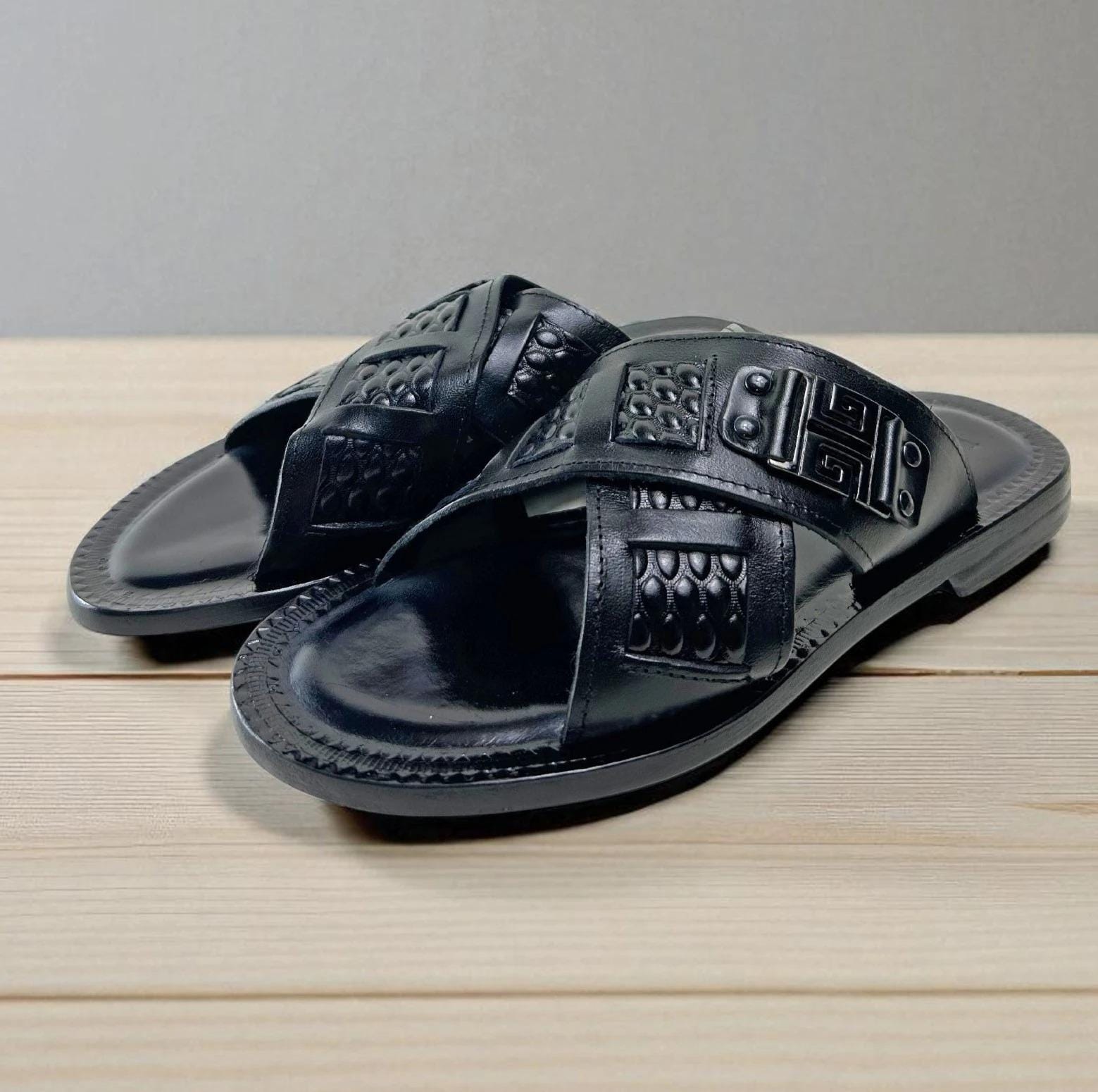 Jacob Men’s Italian Leather Brown Sandals Shoes Jacob Black Men main image 2