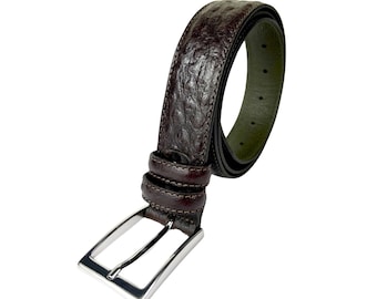 Cinturón de piel de avestruz color café: accesorio de vestir para hombre