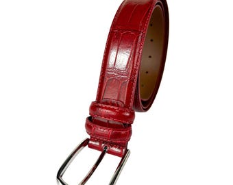 Crocodile Print Italian Men’s Red Leather Belt