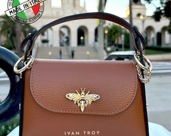 Embossed Leather Shoulder Handbag: Two Tone Italian Design - Etsy