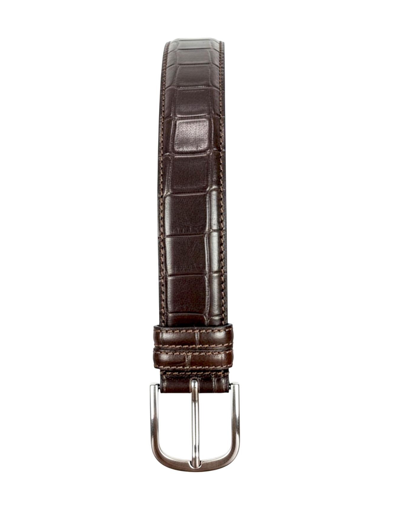Lemie Brown Alligator Print Genuine Leather Belt Size Large Made in Italy. Cognac Alligator Leather Belt - America Gator Leather  main image 2