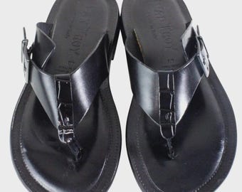 Leather Italian Sandals Mens Black Genuine Leather Flip All  display picture 1