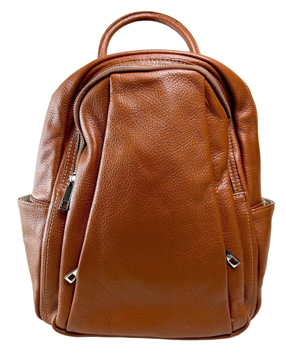 Italian Leather Backpack: Brown Travel Rucksack, Zipper  display picture 1