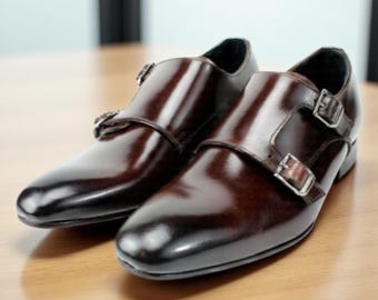 Handmade Italian Leather Brown Double Monk Strap Shoes | Boys Formal Footwear