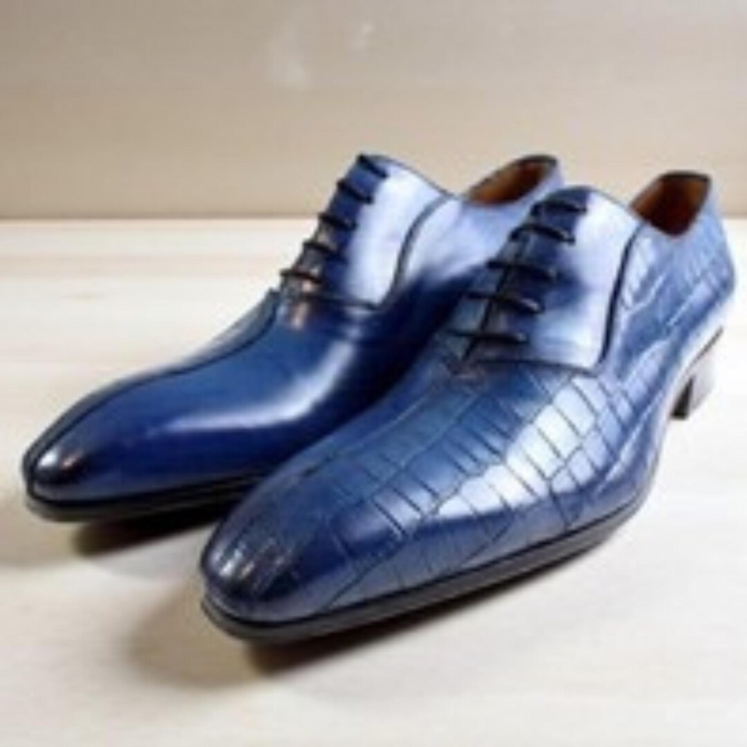 Ivan Troy Kay Black Half Crocodile Printed Calfskin Oxford 