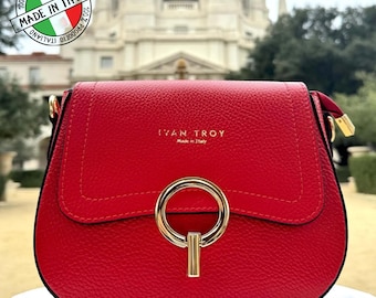 Rote Italienische Leder Umhängetasche - Klassische Handtasche, Made in Italy