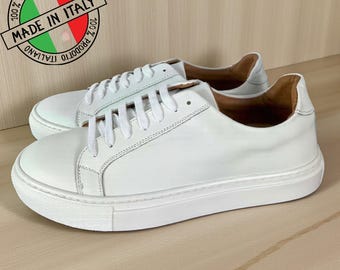 Italian Leather Sneakers: Men's White Casual Shoes, Made in Italy