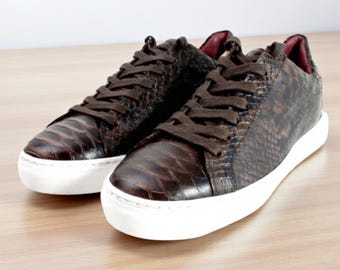 Zapatillas de piel de cocodrilo marrón - Zapatos casuales italianos hechos a mano
