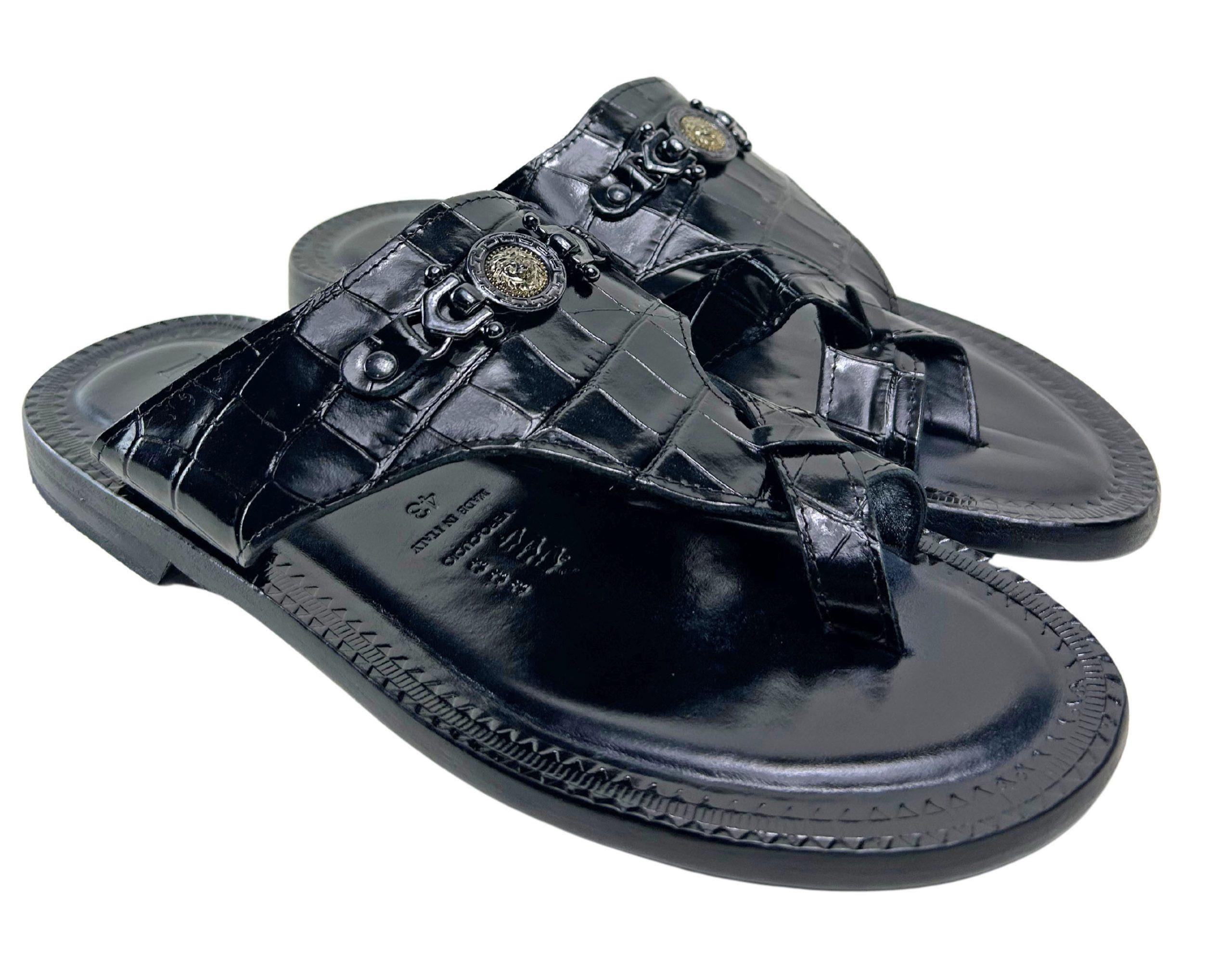 Jo Men’s Italian Leather Black Croco Sandals Shoes Cesare Paciotti Luxury Italian Men main image 2
