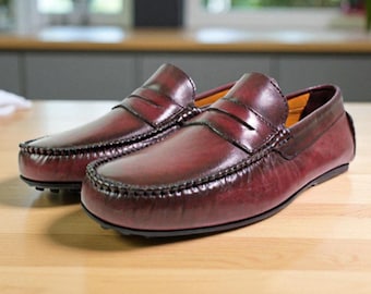 Mocassini in pelle italiana Jack Burgundy: scarpe eleganti mocassino fatte a mano/Made in Italy