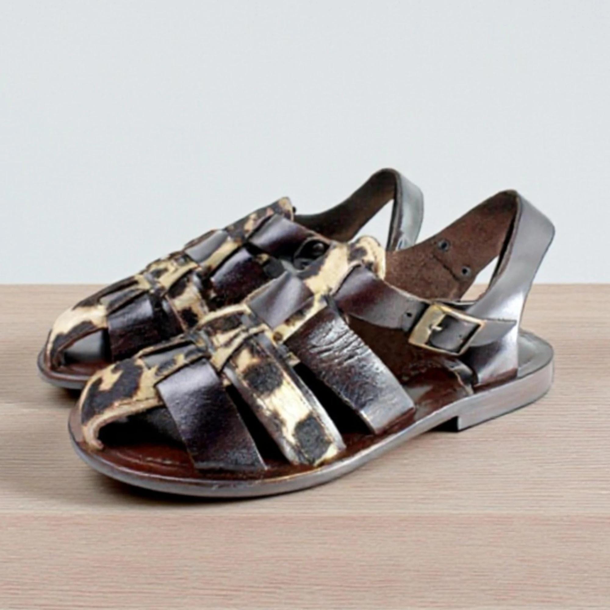 Mali Brown Men Italian Leather Sandals Shoes Leather Italian Sandals Mens Brown Genuine Leather Strappy  main image 2