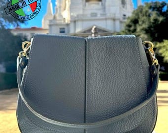 Ivan Troy Nany Blue Women's Italian Leather Outdoor Crossbody Shoulder Bag/ Made in Italy