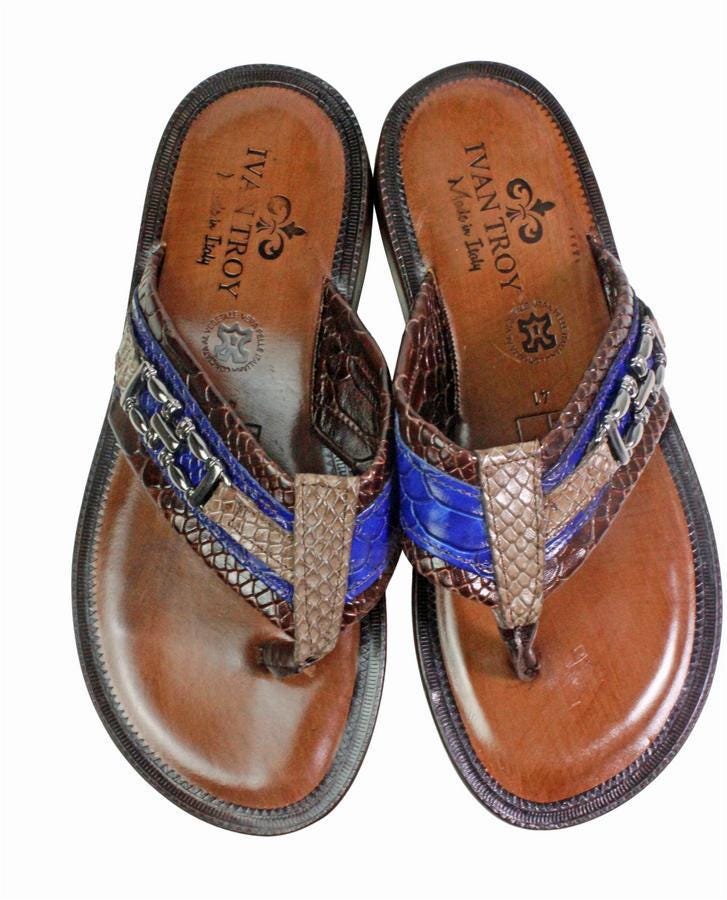 Luca Blue Mens Italian Leather Sandals Shoes - Etsy display picture 2