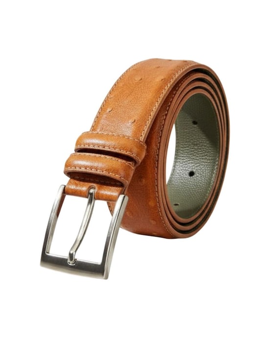 ostrich dress belt Nogales 1.25-1 Neckdown Full Quill Crafted from genuine Ostrich leather Cognac Ostrich Leather Belt 