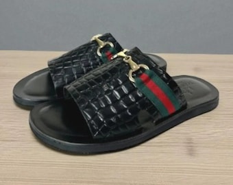 Mark Black Mens Italian Leather Sandals Shoes
