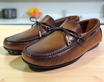 Handmade Italian Leather Loafers: Men's Lean Brown Calfskin Moccasins/Made in Italy
