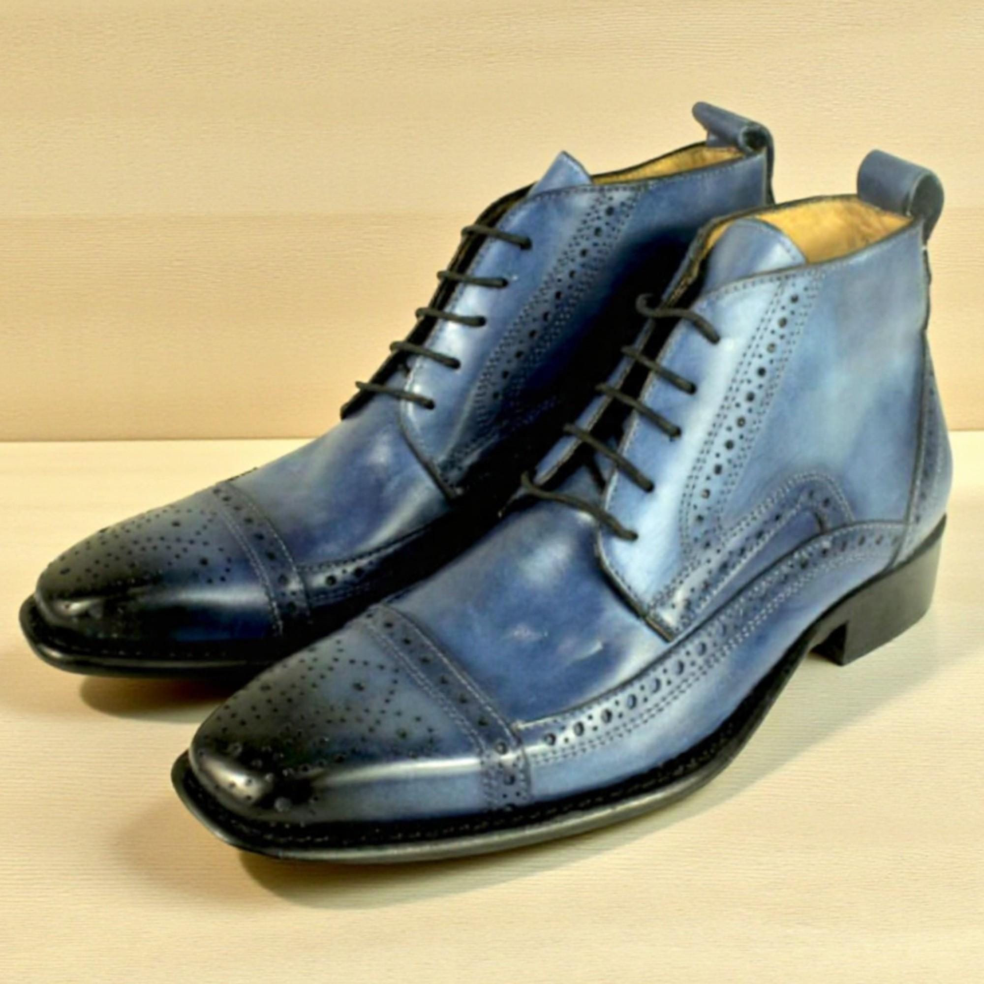 Handmade Chaka Cognac Leather Ankle Boots: Men