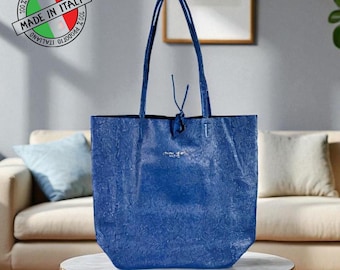 Italienische Leder Umhängetasche: Elegante Blaue Designer Handtasche, Made in Italy
