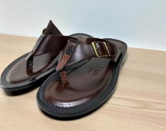 Leather Italian Sandals Mens Brown Genuine Leather Flip All Flops Handmade Alpha