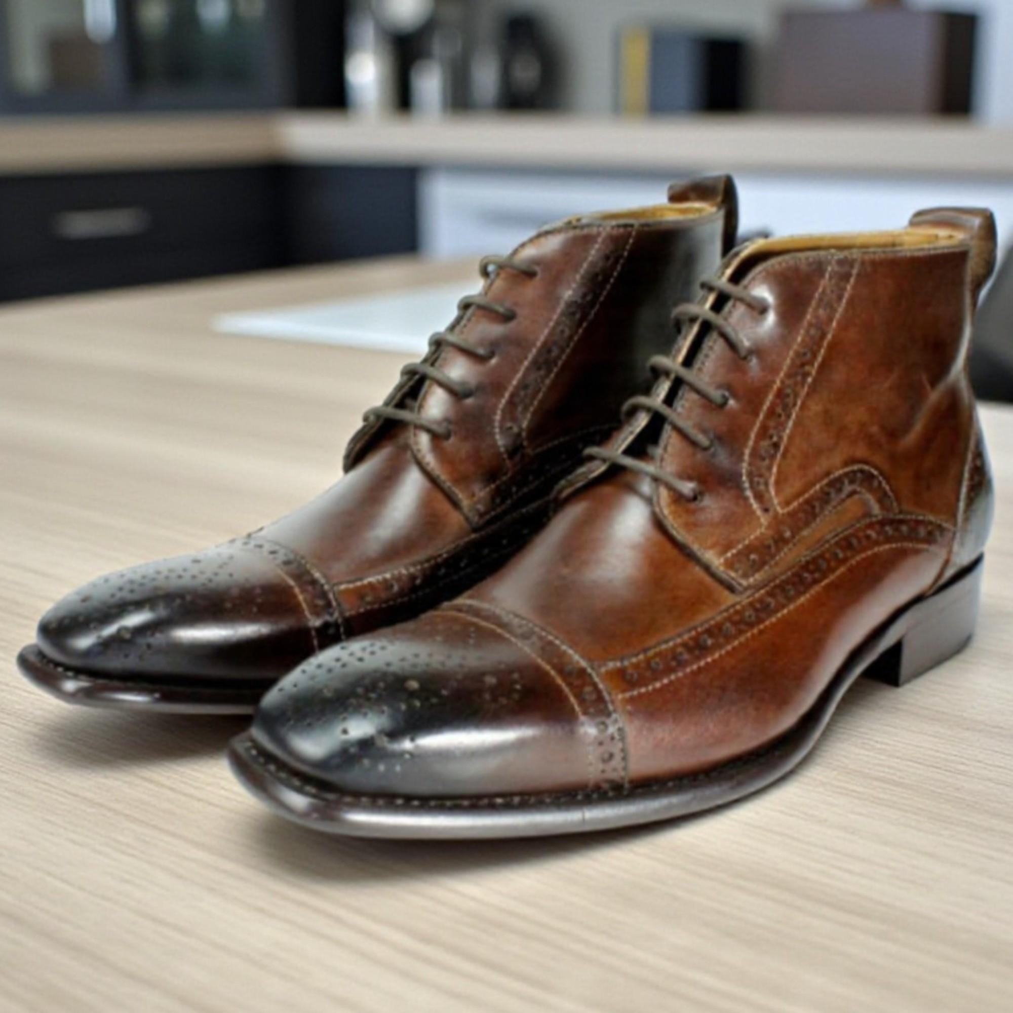 Handmade Chaka Blue Leather Boots: Men