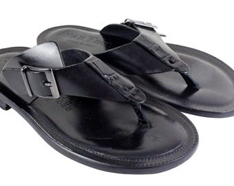 Alpha Black Men’s Italian Leather Sandals Leather Italian Sandals Mens Black Genuine Leather Flip All  main image 2