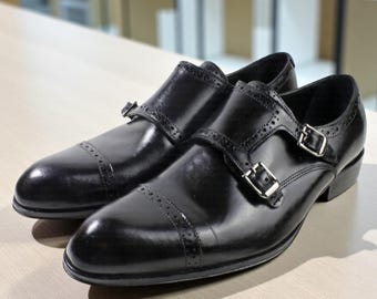 Charles Black Double Monk Strap Shoes, Men’s Dress Shoes