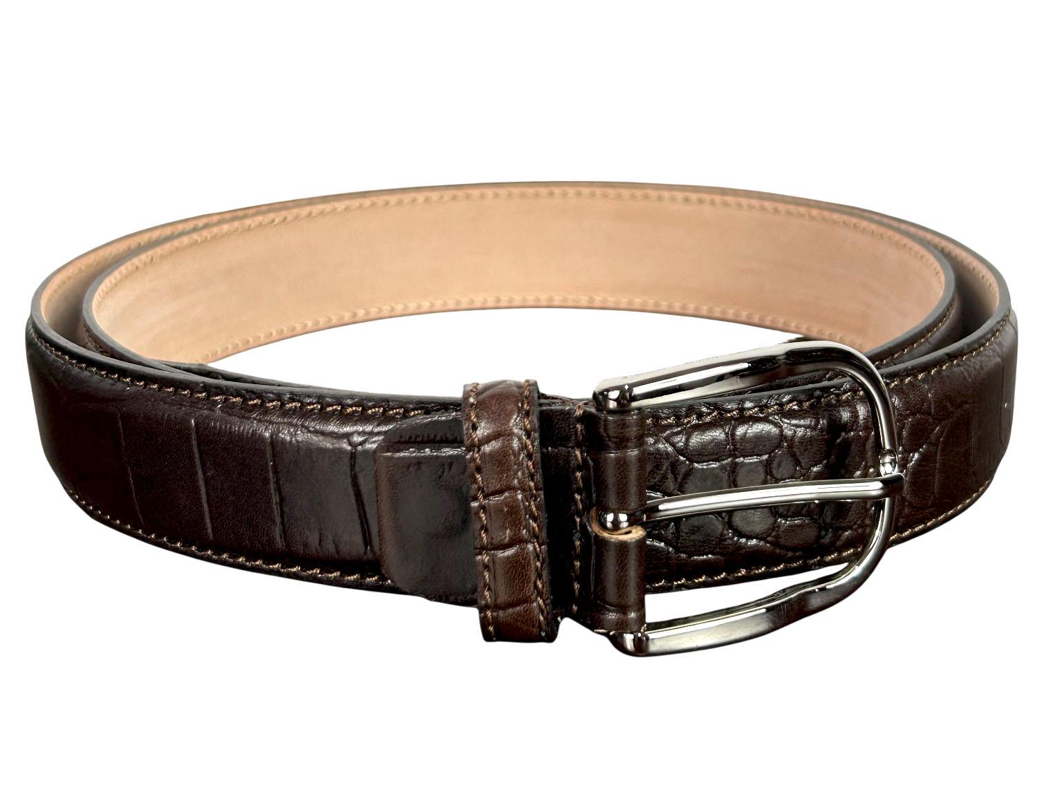 Lemie Brown Alligator Print Genuine Leather Belt Size Large Made in Italy. Brown Genuine Alligator Leather Belt for Men, Mens Handmade  main image 2