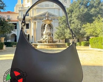Bolsa transversal de couro italiana: bolsa de ombro com alça superior marrom café