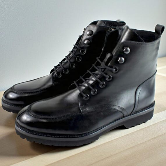 Handmade Italian Dino Black Leather Ankle Boots: Men's Dress Boots/Made in Italy