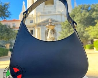Zwarte Italiaanse leren tas met handvat: luxe crossbody-handtas, made in Italy