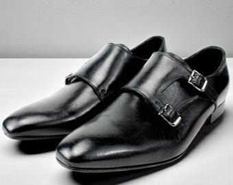 Handmade Italian Leather Abdel Black  Double Monk Strap Boys Dress Shoes/Made in Italy