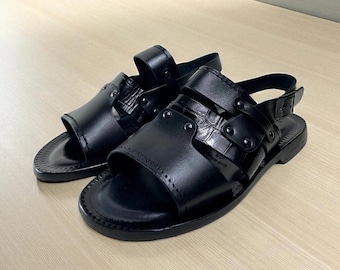 Noah Black Mens Italian Leather Sandals Shoes