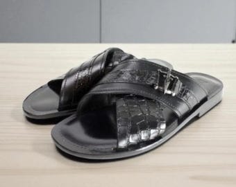 Sandalias italianas de cuero negro para hombre Elhadji
