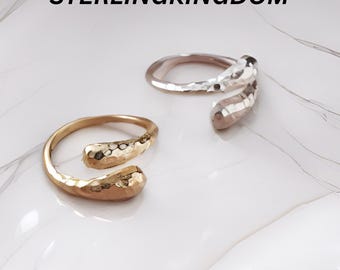 Vintage Open Ring 925 Sterling Silver 14K Gold Plated Adjustable Couple Ring